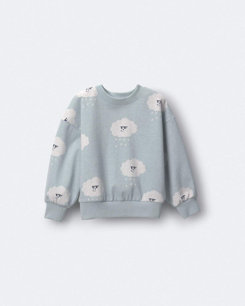Toddler Wide-Arm Sweatshirt in Rain Cloud Print - Pale Blue, image 2 of 6 slides