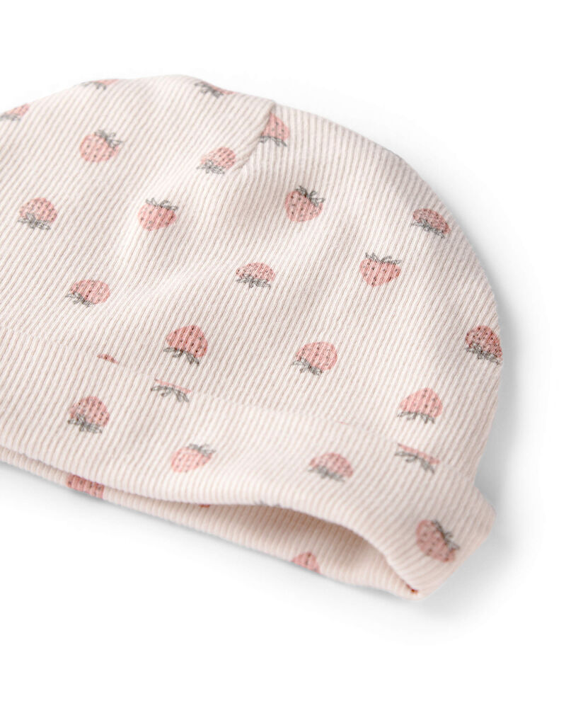 Baby Girl Organic Cotton Rib Cap in Strawberry , image 2 of 3 slides