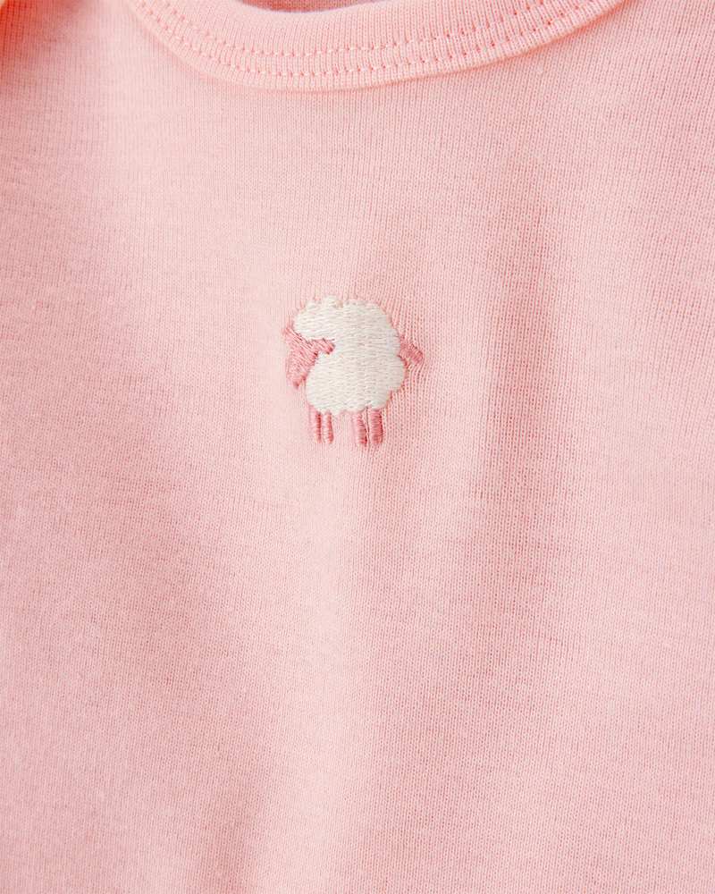 Baby Girl 3-Piece Floral Sheep Bodysuits & Pant Set - Pink/Ivory, image 2 of 5 slides