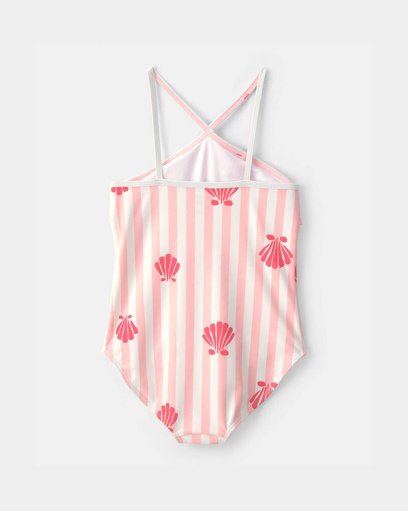 Girls 1-Piece Shell Striped Swimsuit - Pink, image 2 of 4 slides