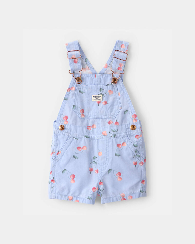 Baby Girl Cherry Canvas Shortall - Blue, image 1 of 4 slides