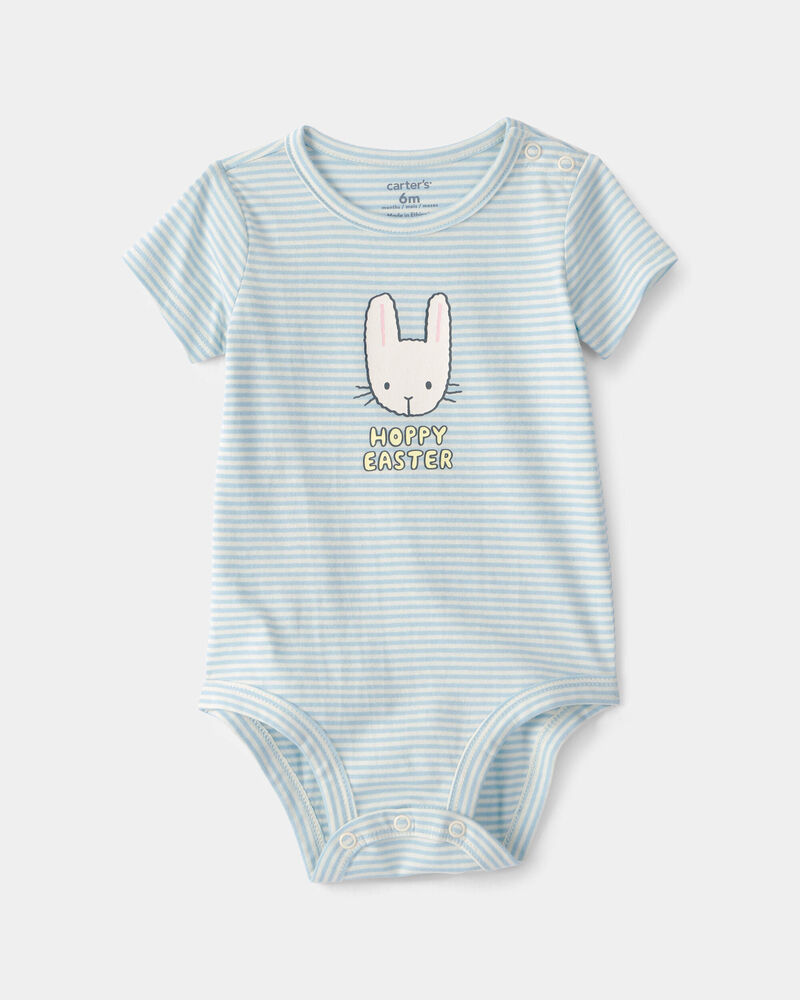 Baby 'Hoppy Easter' Bunny Graphic Bodysuit - Blue, image 1 of 3 slides
