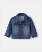 Baby Disney&copy; Winnie the Pooh Embroidered Knit-Like Denim Jacket with Back Art - Dark Wash, image 7 of 9 slides