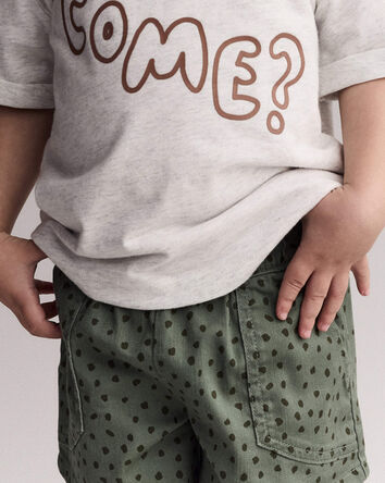 Toddler Standard Shorts with Pockets in Dot Print- Olive, 