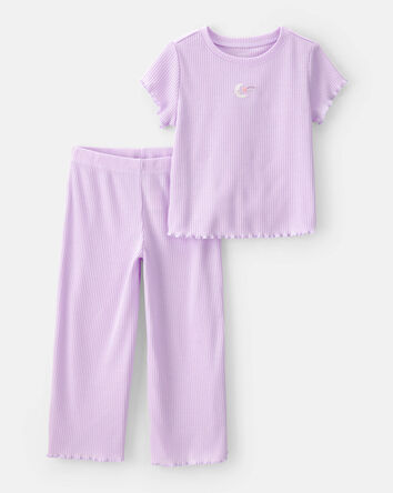 Toddler Girl Moon Rib Loose Fit 2-Piece Pajama Set - Purple, 
