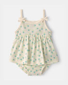Baby Girl Floral Rib Sleeveless Bodysuit Dress - Cream, image 1 of 3 slides