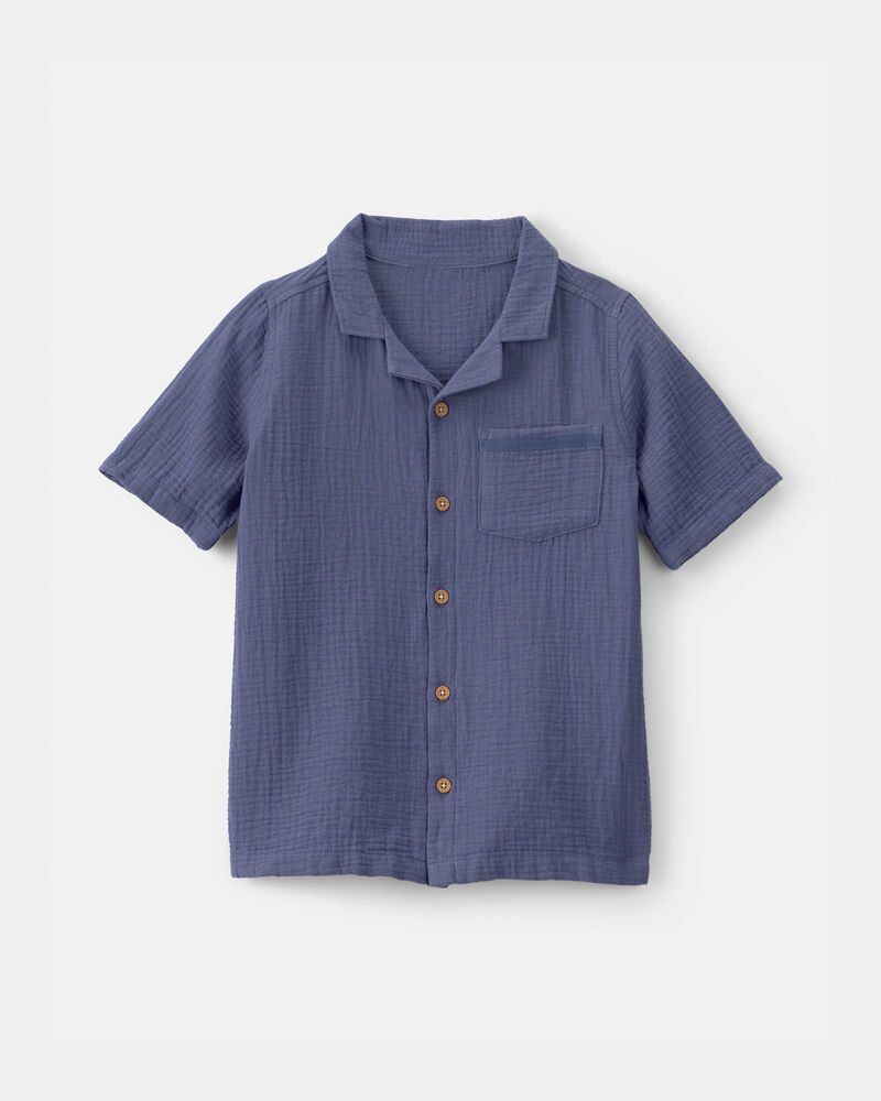 Boys Short-Sleeve Button-Down Shirt - Blue, image 1 of 3 slides