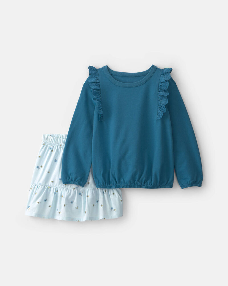 Girls 2-Piece Bee Long-Sleeve Top & Skort Set - Blue, image 1 of 4 slides
