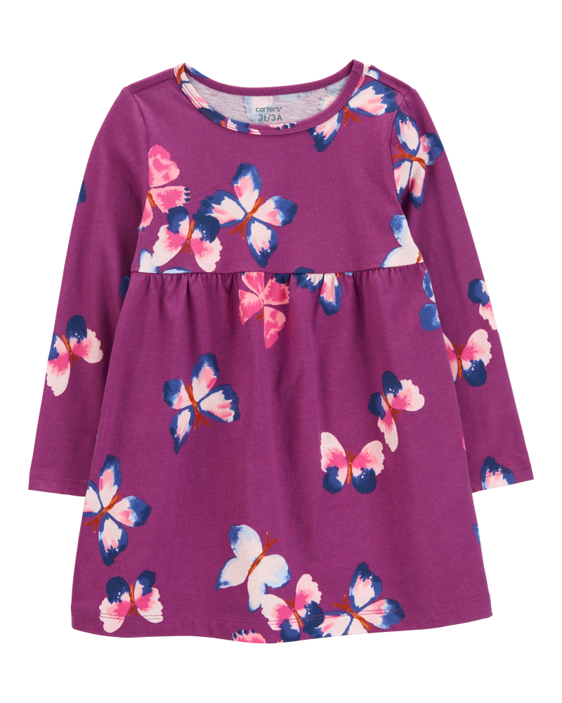 Toddler Girl Butterfly Jersey Dress, image 1 of 4 slides