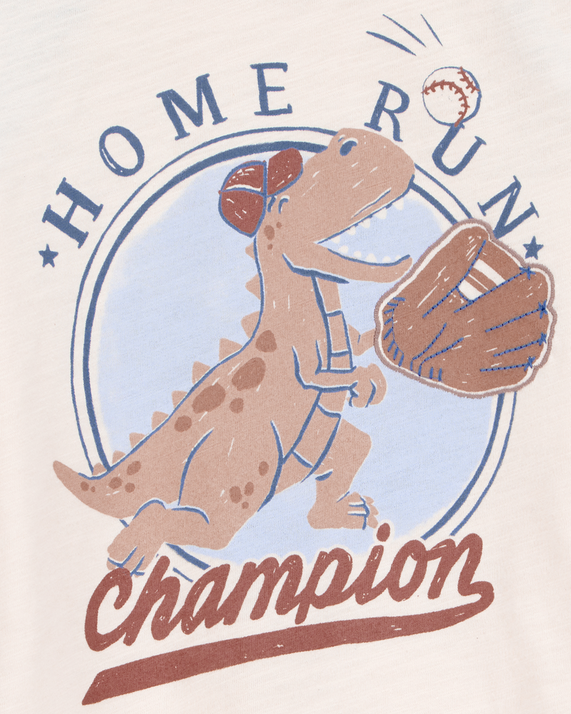 Baby 2-Piece Dinosaur Baseball Tee & Pull-On Shorts Set - Cream/Brown, image 3 of 6 slides