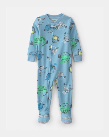 Baby Boy Pufferfish 100% Cotton 2-Way Zip 1-Piece Pajama - Blue, 