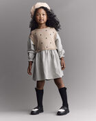 Toddler Girl Polka Dot Layered Sweater Long-Sleeve Dress - Brown/Cream, image 1 of 6 slides