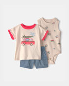 Baby Boy 3-Piece Beach Surf Top, Bodysuit & Short Set, image 1 of 6 slides