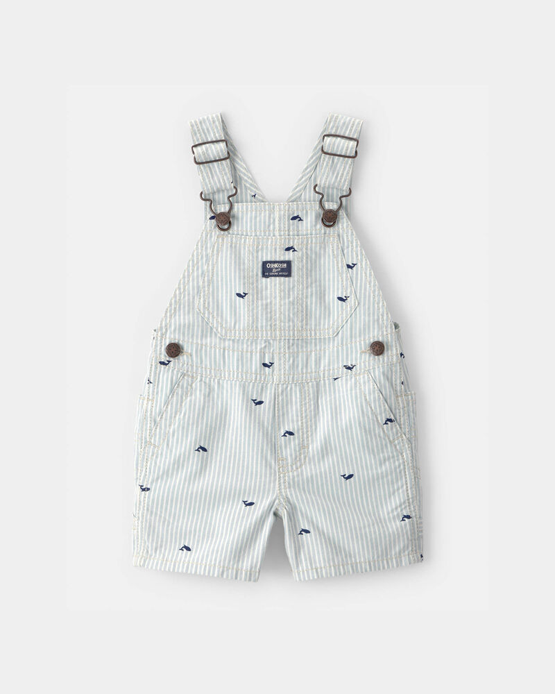 Baby Boy Whale Striped Shortall - Green/White, image 1 of 4 slides