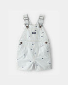 Baby Boy Whale Striped Shortall - Green/White, image 1 of 4 slides