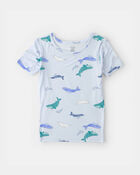 Boys Whale PurelySoft Short-Sleeve Snug Fit 2-Piece Pajama Set - Blue, image 3 of 7 slides