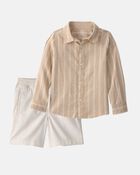 Boys 2-Piece Button-Down Shirt & Short Set - Brown/White, image 1 of 6 slides