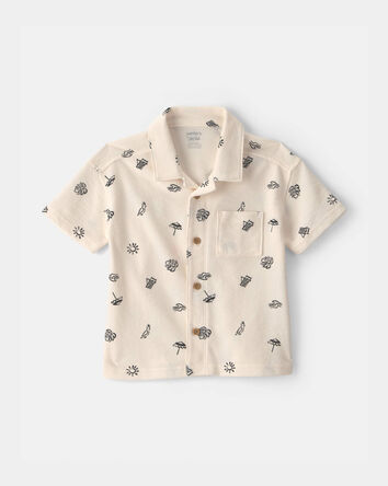 Toddler Boy Beach Short-Sleeve Button-Down Shirt - Black/Ivory, 