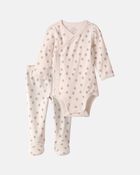 Baby Girl 2-Piece Organic Cotton Wrap Bodysuit & Pant Set in Strawberry Print, image 1 of 8 slides