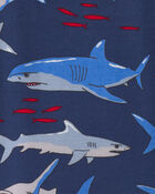 Boys Shark 100% Cotton Short-Sleeve Snug Fit 4-Piece Pajama Set - Blue, image 3 of 5 slides