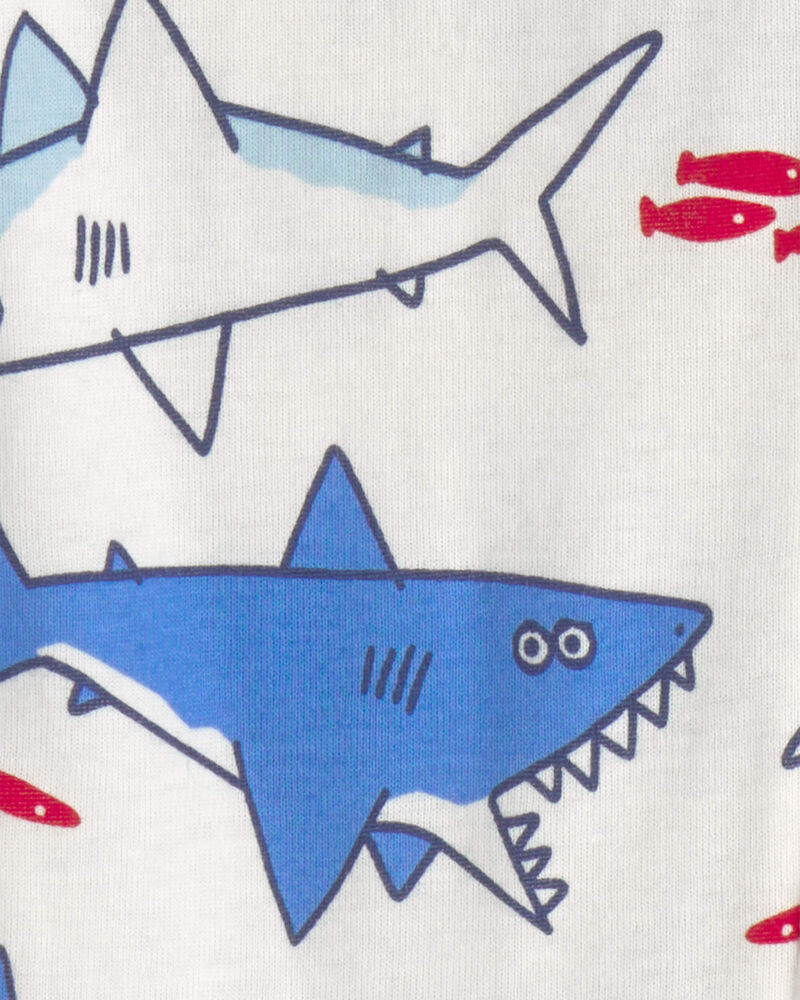 Toddler Boy Shark 100% Cotton Snug Fit 1-Piece Pajama - Ivory, image 2 of 3 slides