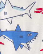 Toddler Boy Shark 100% Cotton Snug Fit 1-Piece Pajama - Ivory, image 2 of 3 slides