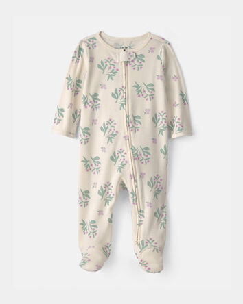 Baby Girl Floral Cotton 2-Way Zip Sleep & Play Pajamas - Ivory, 