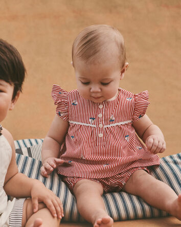 Baby Girl 2-Piece Teddy Bear Sailboat Top & Short Set - Red, 