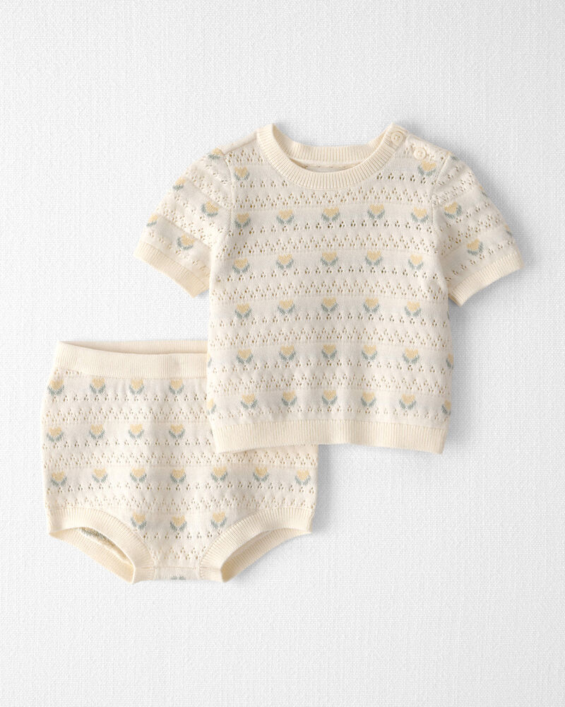 Baby Girl Organic Cotton Sweater Set in Honey Floral Print , image 1 of 5 slides