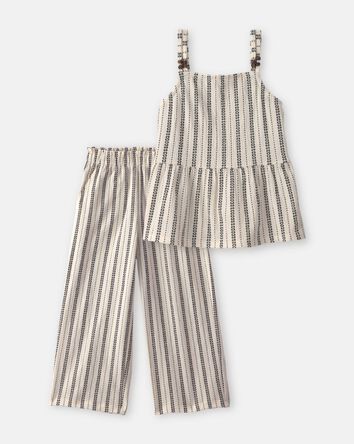 Girls 2-Piece Striped Tank Top & Pant Set - Black/Ivory, 