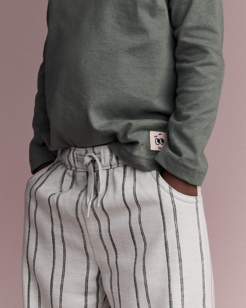 Toddler Striped French Terry Pocket Pants - Light Blue/Olive, image 3 of 7 slides