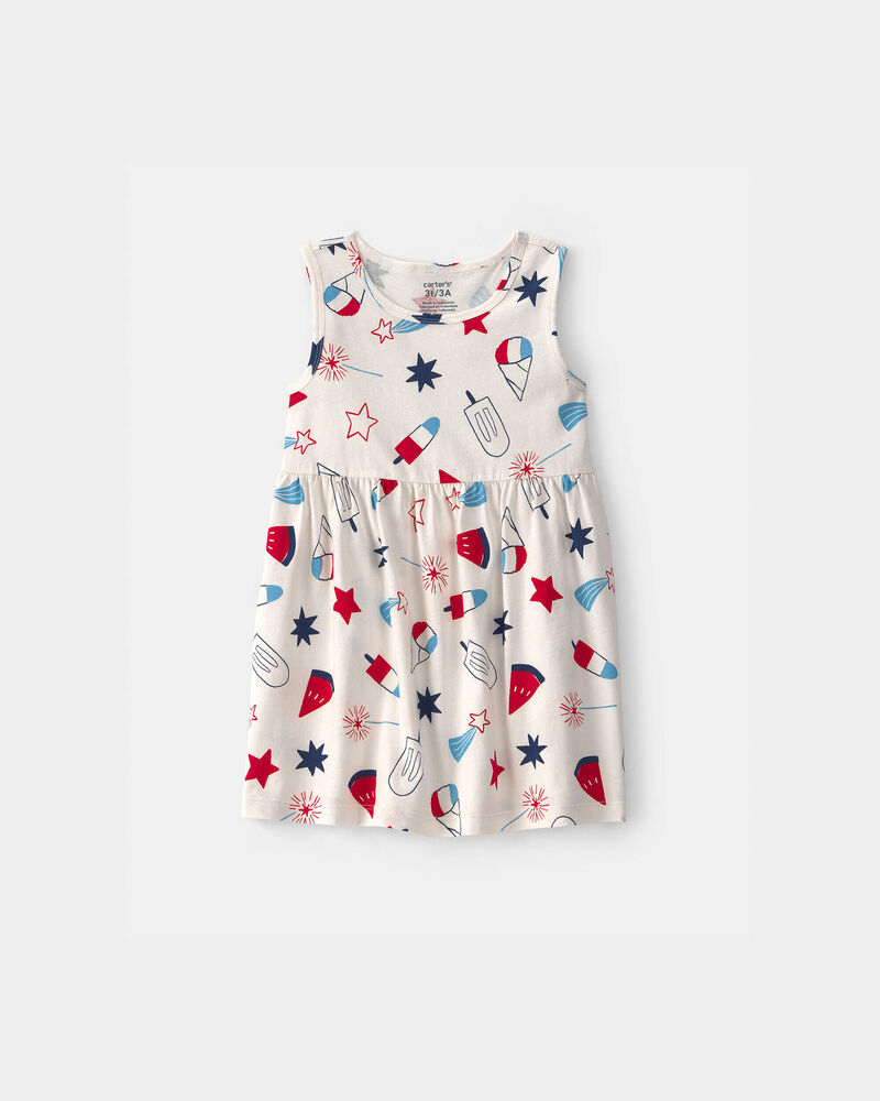 Toddler Girl Fourth of July Popsicle Sleeveless Knit Dress - Cream, image 1 of 4 slides