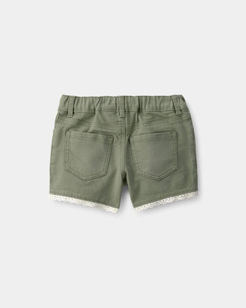 Toddler Girl Eyelet Trim Twill Shorts - Olive, 