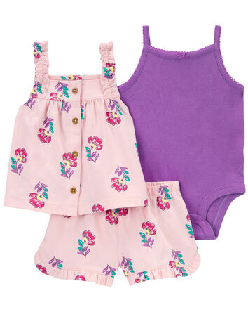 Baby Girl 3-Piece Floral Little Short Set, 