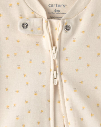 Baby Girl Bee 100% Cotton 2-Way Zip Sleep & Play Pajamas - Ivory, 