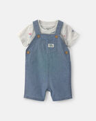 Baby Boy 2-Piece Chambray Boats Overall Set - Indigo/Grey, image 1 of 6 slides