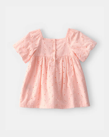 Baby Girl Short-Sleeve Eyelet Dress - Pink, 