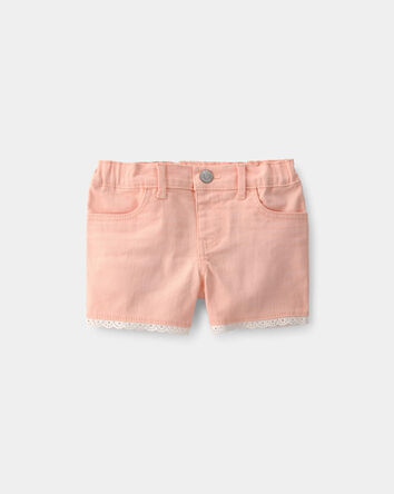 Toddler Girl Eyelet Trim Twill Shorts - Peach, 