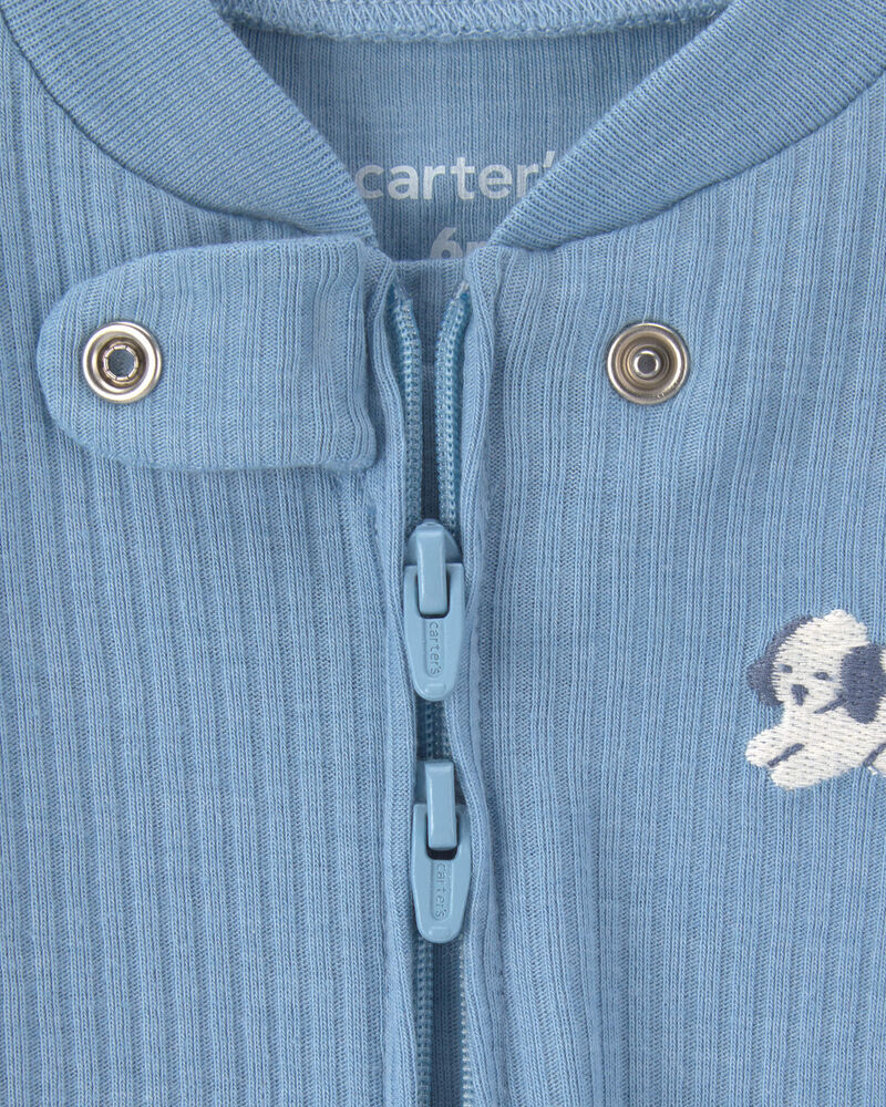 Baby Puppy Cotton 2-Way Zip Sleep & Play Pajamas - Blue, image 2 of 5 slides