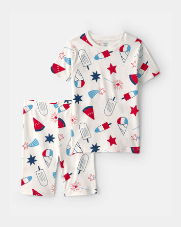 Kids Fourth of July Popsicle 2-Piece Short-Sleeve Pajama Set, 