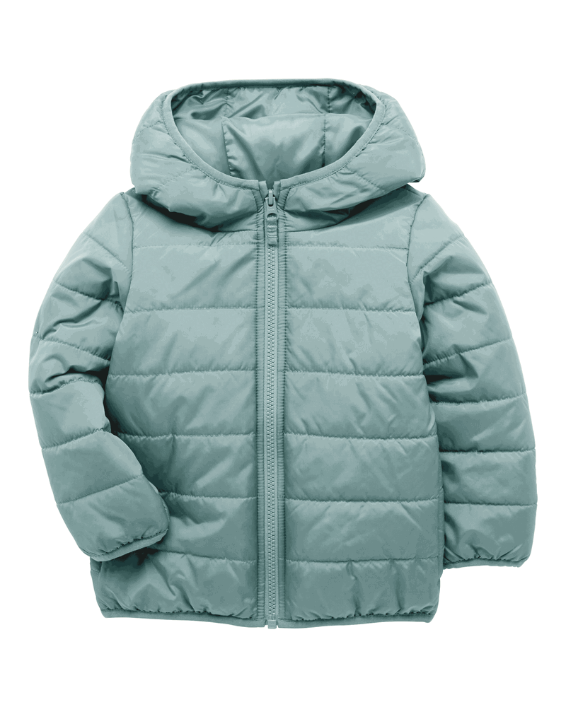Kid Packable Hooded Puffer Jacket - Green, image 2 of 6 slides