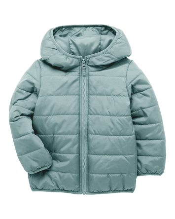 Kid Packable Hooded Puffer Jacket - Green, 
