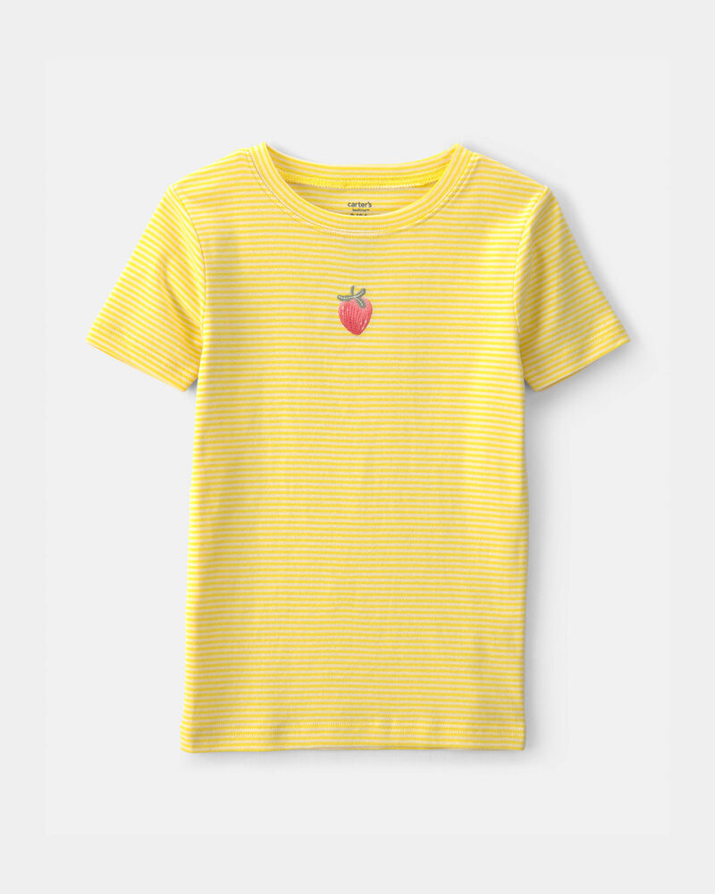 Girls Strawberry 100% Cotton Snug Fit 2-Piece Pajama Set - Yellow, image 2 of 5 slides