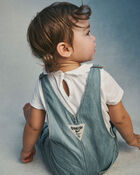 Baby Girl Denim Patch Overalls - Light Wash, image 2 of 6 slides