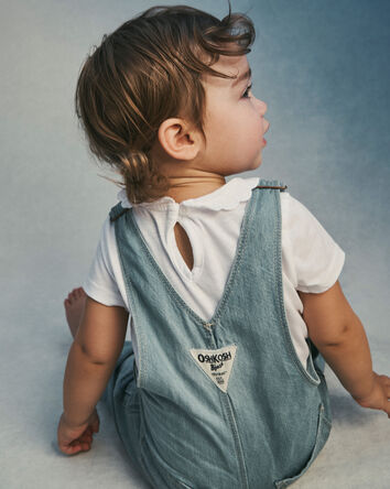 Baby Girl Denim Patch Overalls - Light Wash, 