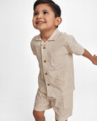 Toddler Boy 2-Piece Toucan Embroidered Button-Down Shirt & Short Set - Khaki, image 5 of 9 slides
