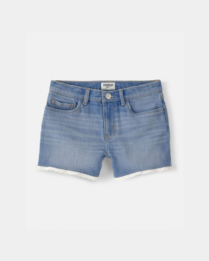 Girls Eyelet Trim Denim Shorts - Medium Wash, image 1 of 4 slides