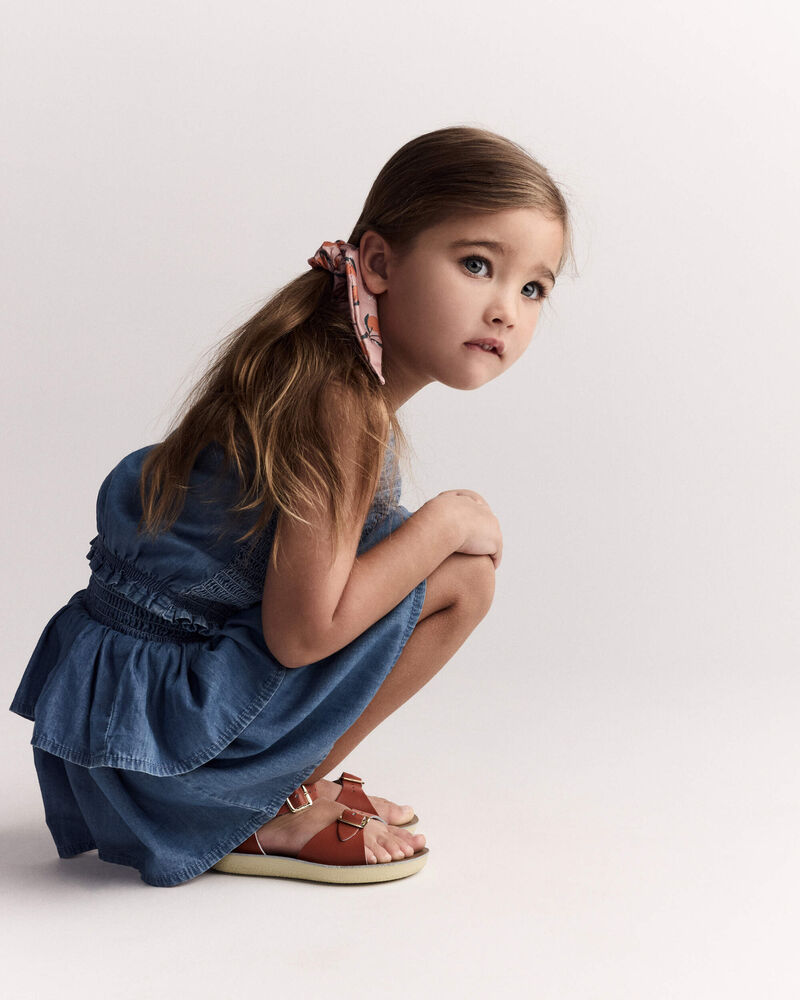 Toddler Girl Smocked Tiered Skirt in Chambray, image 6 of 6 slides
