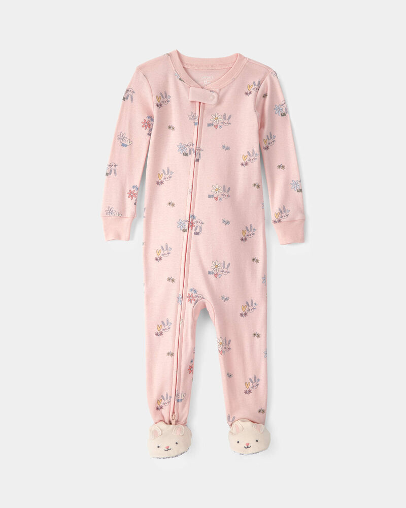 Baby Girl Easter Bunny 100% Cotton Snug Fit 1-Piece Pajama - Pink, image 1 of 5 slides