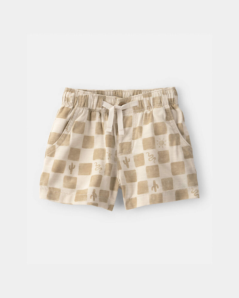 Baby Boy Cactus Checkered Drawstring Shorts - Beige, image 1 of 4 slides